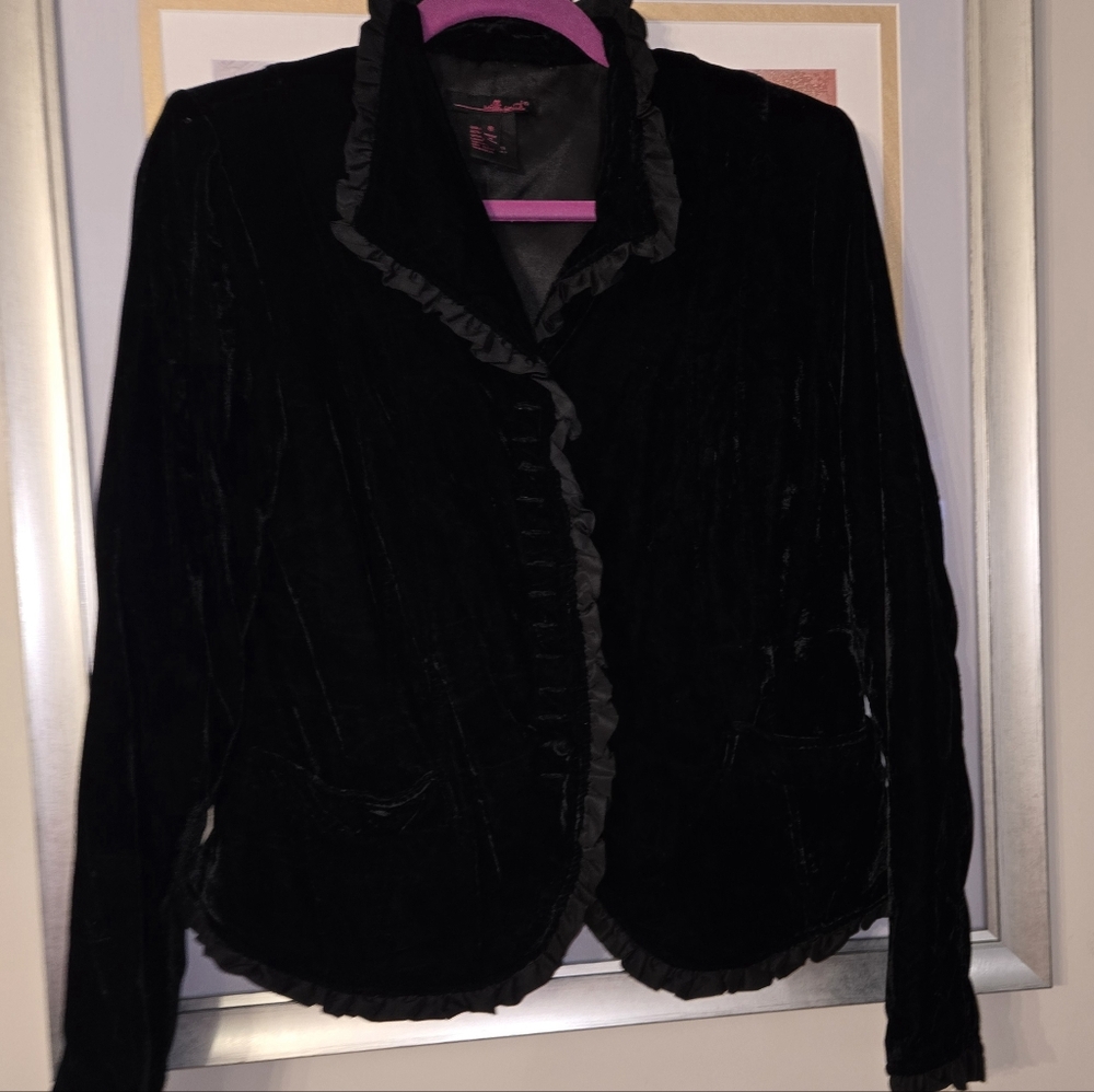 Black Velvet Ruffled Jacket Blazer